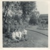Image 13 of 23 : 1958 July - Rose gardens on front drive. Anne Mosscrop, Judith Molyneaux, Joy Shorland-Ball