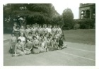 Image 3 of 8 : Front row (LtoR) Felicity Pemberton, Elspeth Watts, Phyllis Adams, ?, Christine Clague, ?, ?. 2nd row (LtoR) ?, ?, Jenny Lloyd, ?, Tanner??, last on row Susan Thomas. Back row (LtoR) 2 doing piggy back, then Ann Elliott