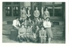 Image 4 of 8 : Front row (LtoR) Helena Kovak, ? Tanner, ?, ?. Next row (Lto R) Phyllis Adams, Christine Clague. Teacher at back (2nd left) Mrs Rutler - taught Latin.