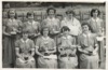 Image 13 of 21 : 1957 Speech Day - Top row: Geikie, Judith Tuckwell, Gill Street, Gill Shorland-Ball, Joy Shorland-Ball; Front row: Judith Coulter, Elizabeth Morley, Mary Rose Sockett, Dinah Hughes